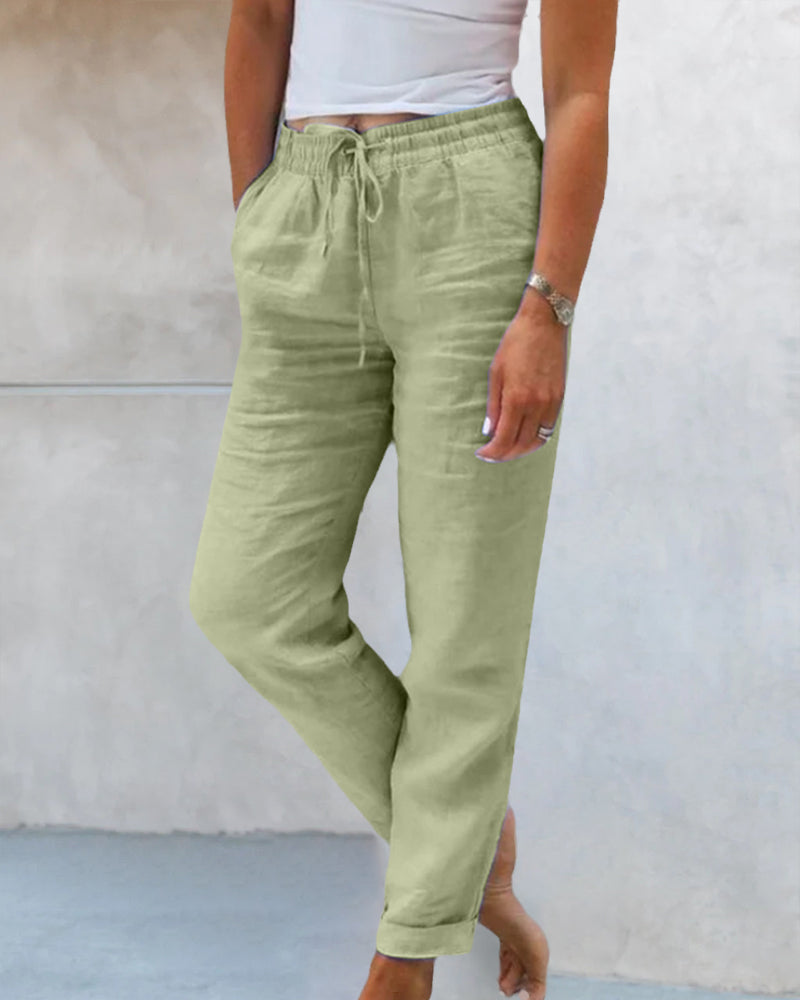 June - Luchtige linnen broek met trekkoord voor dames