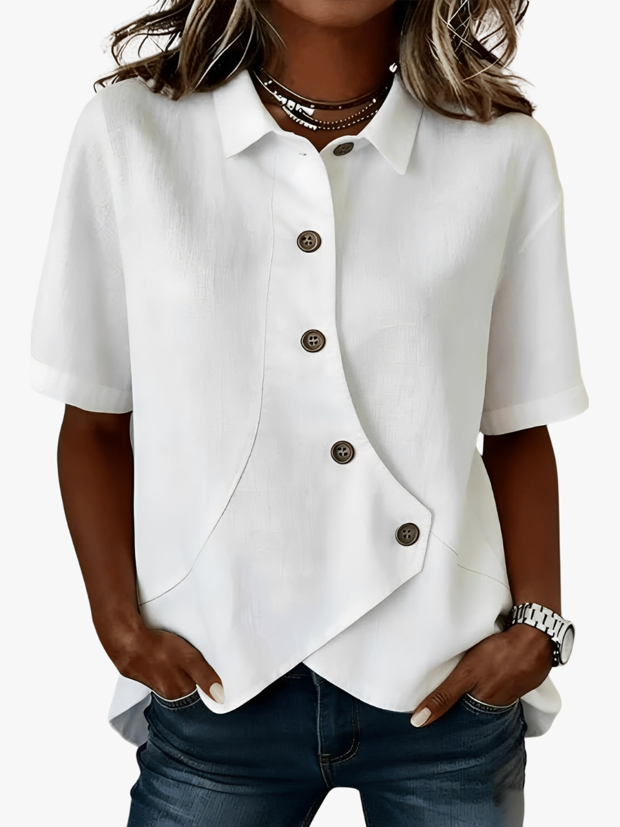 Jolien - Luchtig linnenmix shirt met diagonale knopenlijst voor dames