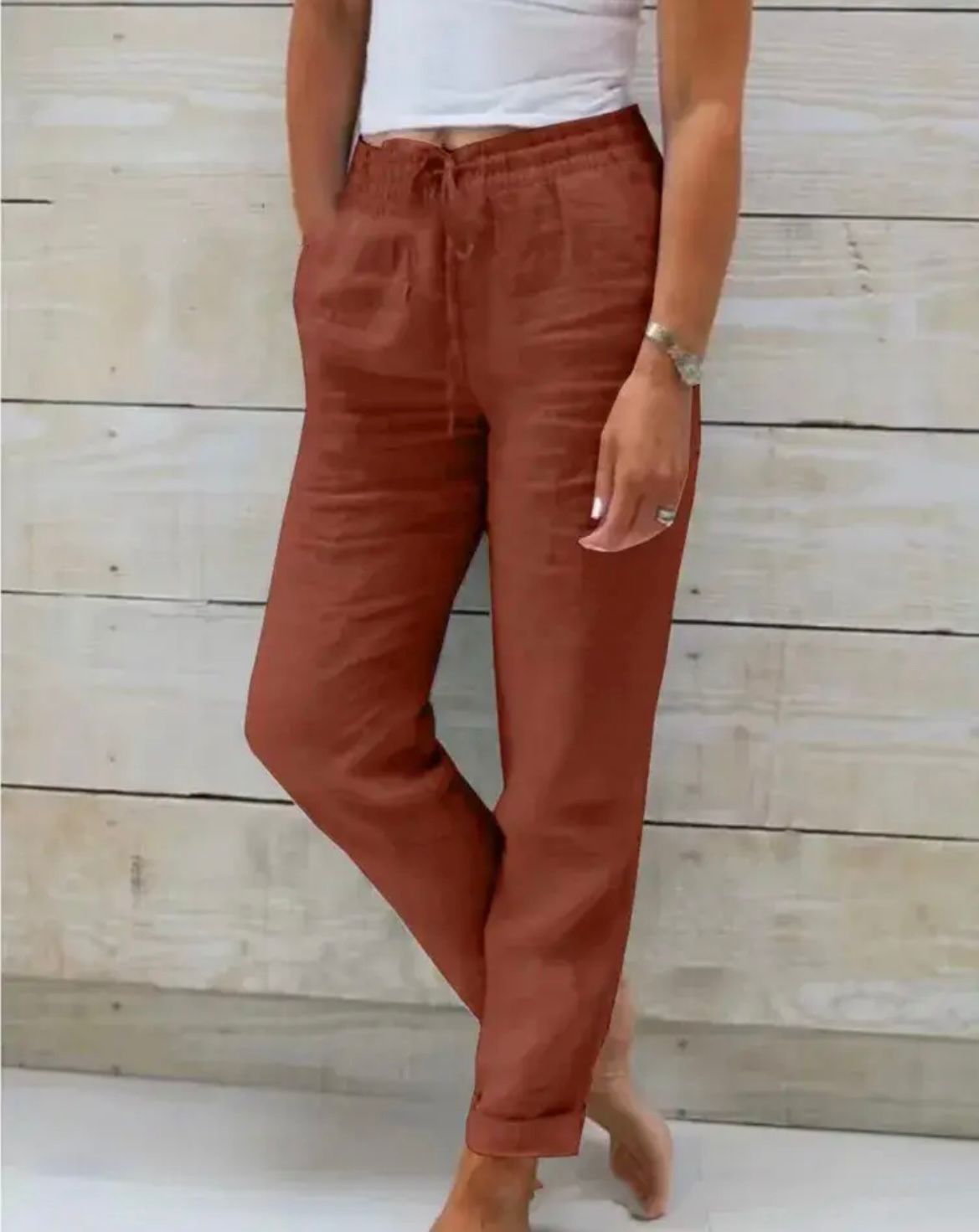 June - Luchtige linnen broek met trekkoord voor dames