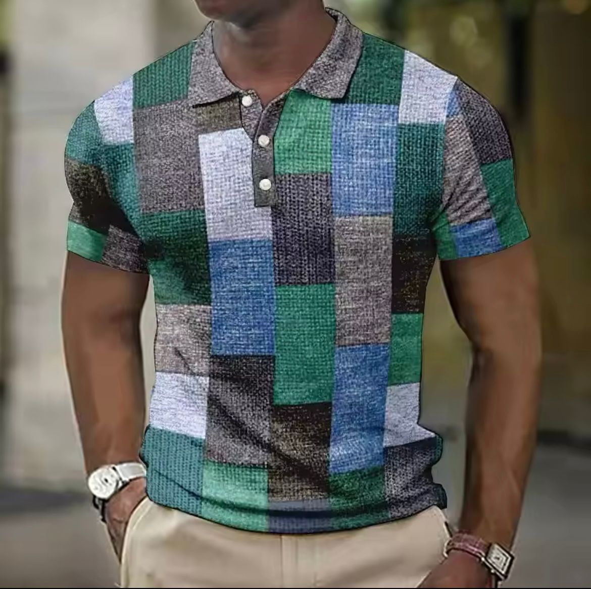 Giel - Casual poloshirt met patchwork print voor heren