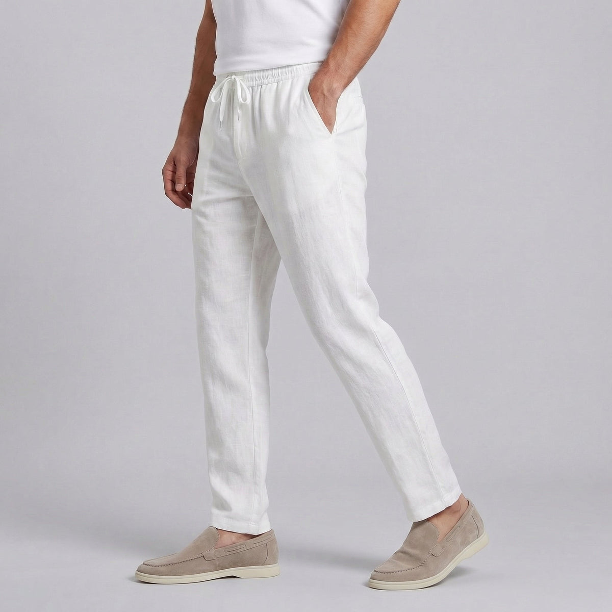 Daan - Casual linnen wide leg broek met trekkoord voor heren