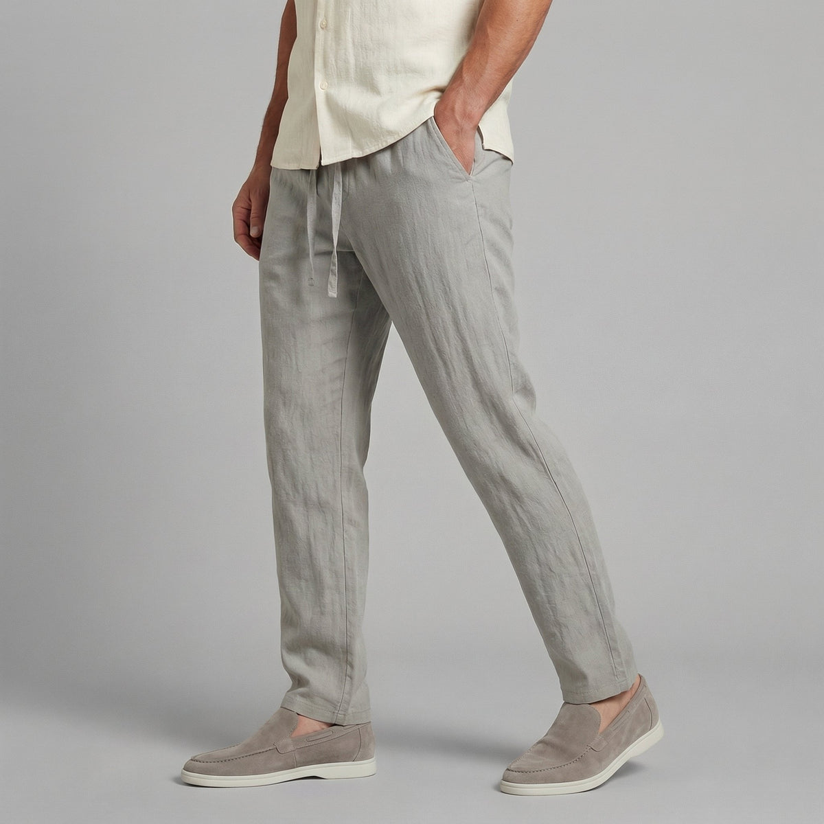 Daan - Casual linnen wide leg broek met trekkoord voor heren