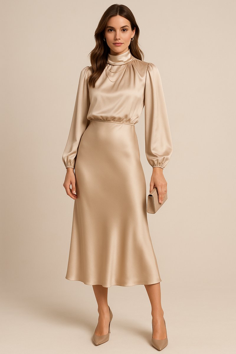 Lily - Stijlvolle midi jurk met lange mouwen voor dames