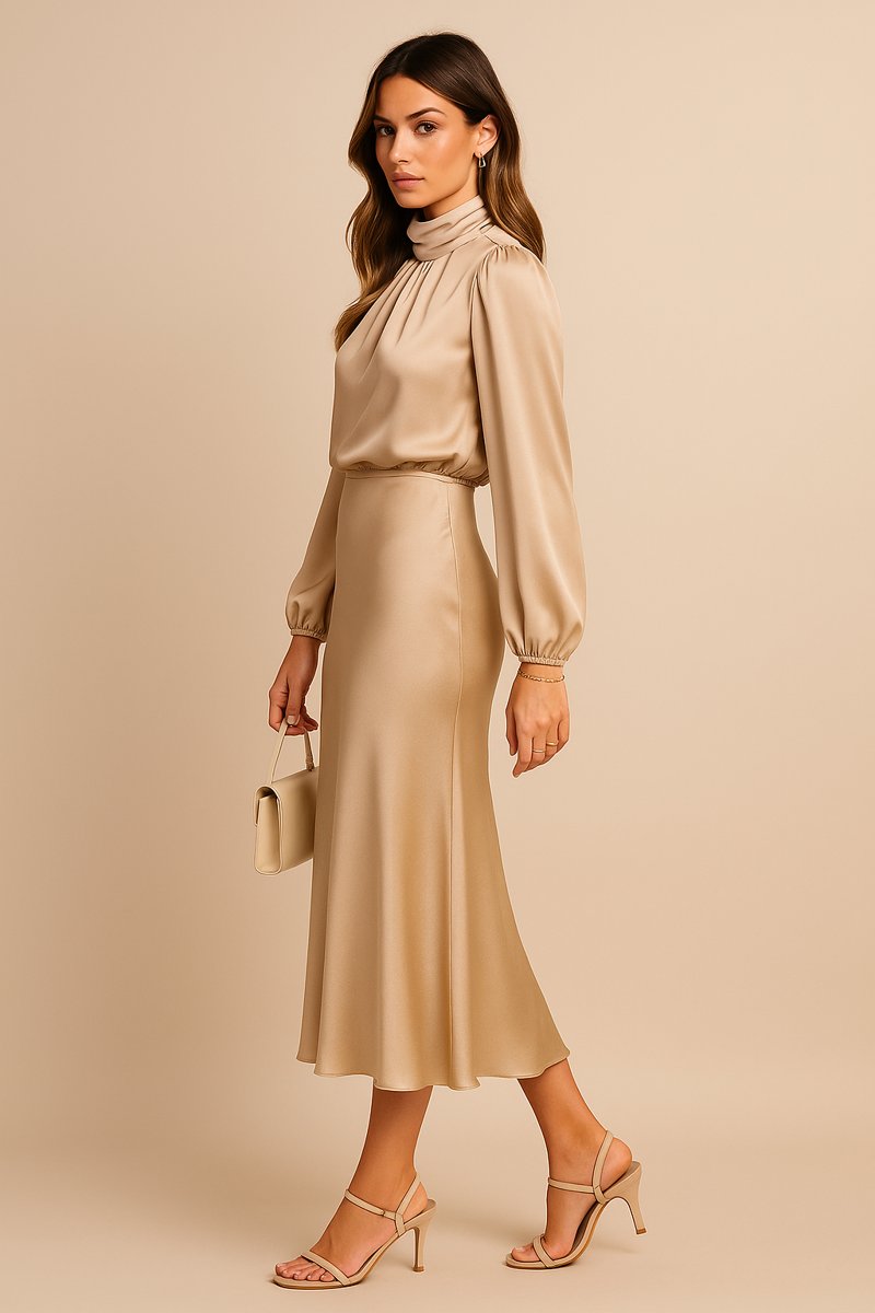 Lily - Stijlvolle midi jurk met lange mouwen voor dames