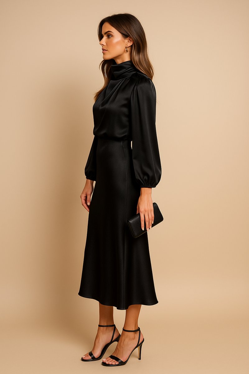 Lily - Stijlvolle midi jurk met lange mouwen voor dames