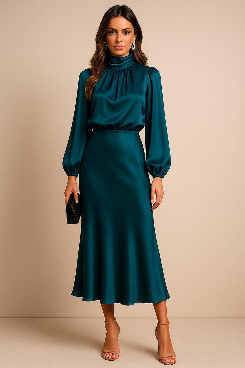 Lily - Stijlvolle midi jurk met lange mouwen voor dames