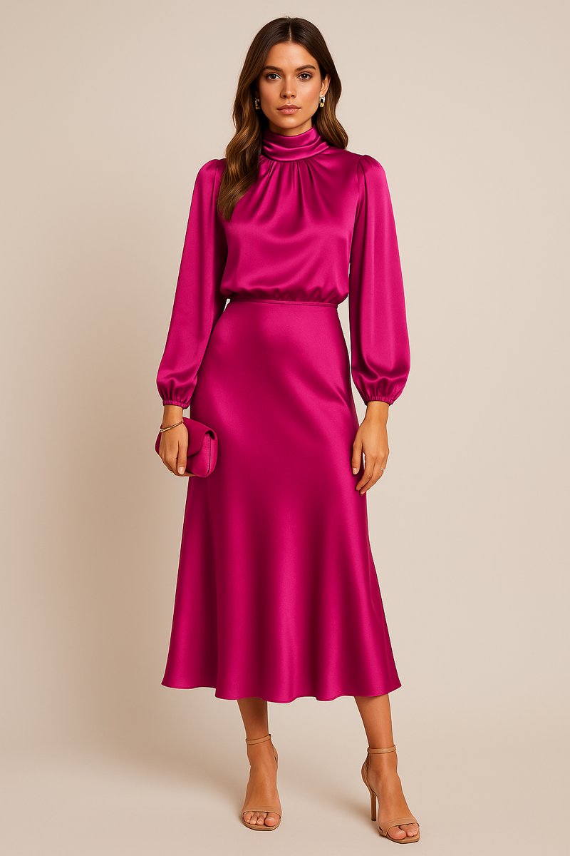 Lily - Stijlvolle midi jurk met lange mouwen voor dames
