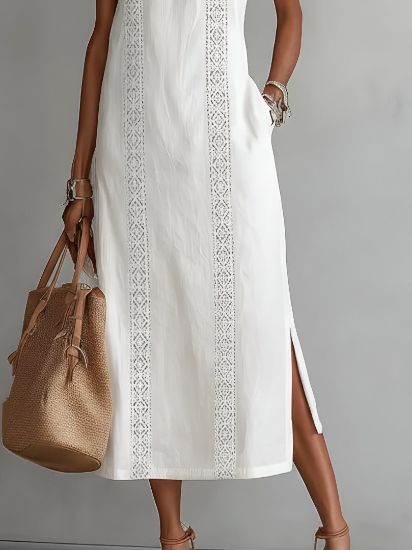Merel - Elegante mouwloze midijurk met sierbies voor dames
