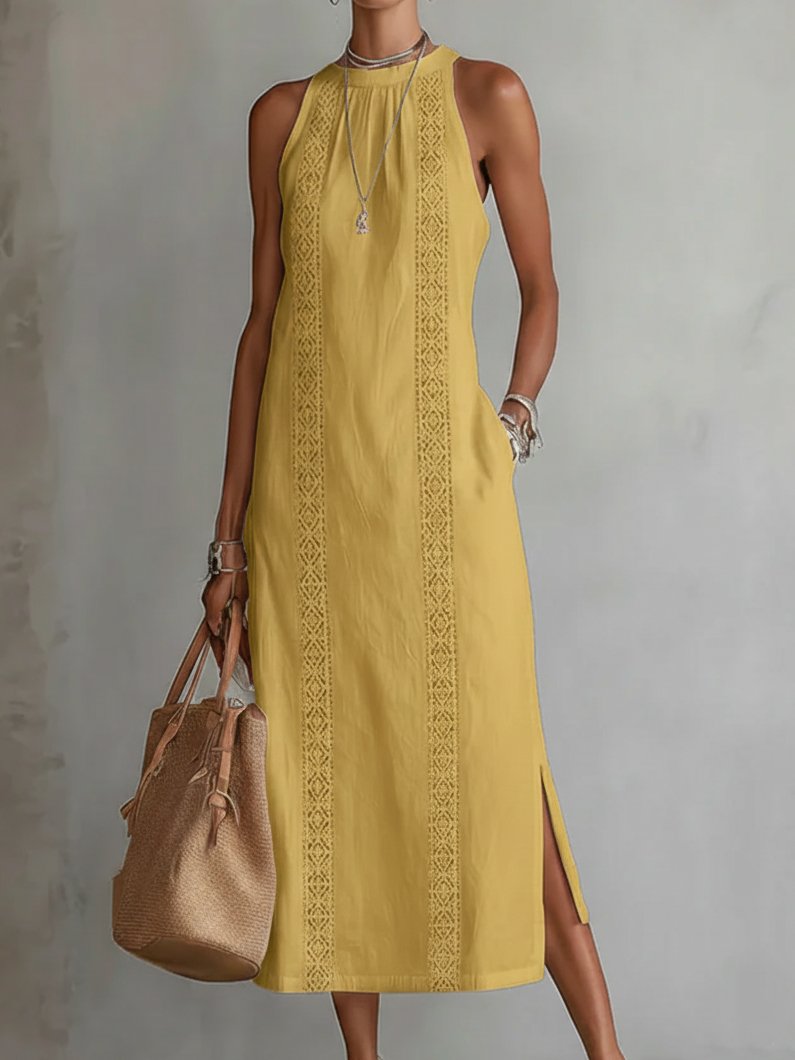 Merel - Elegante mouwloze midijurk met sierbies voor dames
