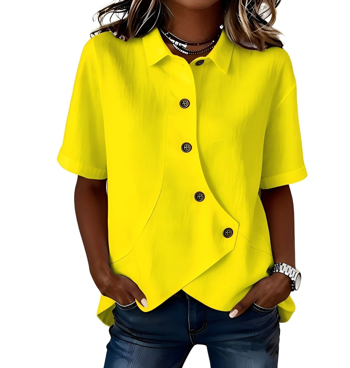 Jolien - Luchtig linnenmix shirt met diagonale knopenlijst voor dames
