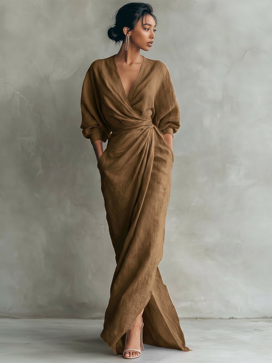 Evi - Elegante maxi jurk met draai-omslag taille voor dames
