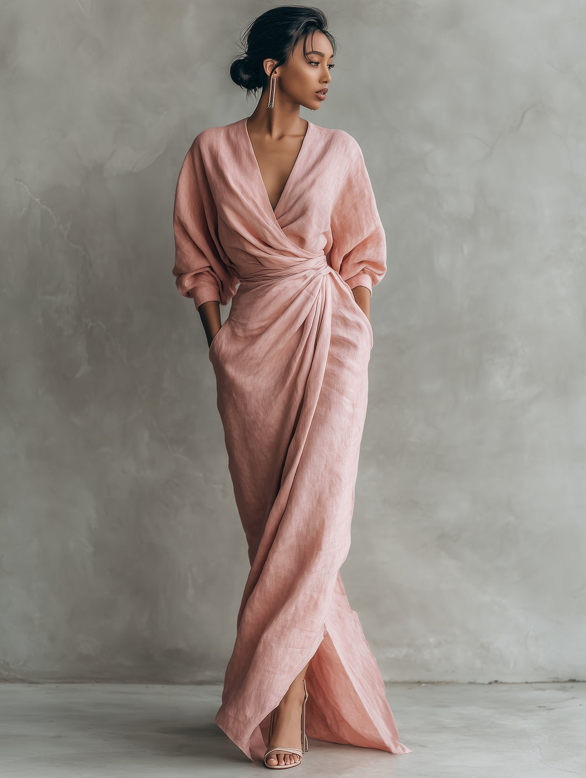 Evi - Elegante maxi jurk met draai-omslag taille voor dames