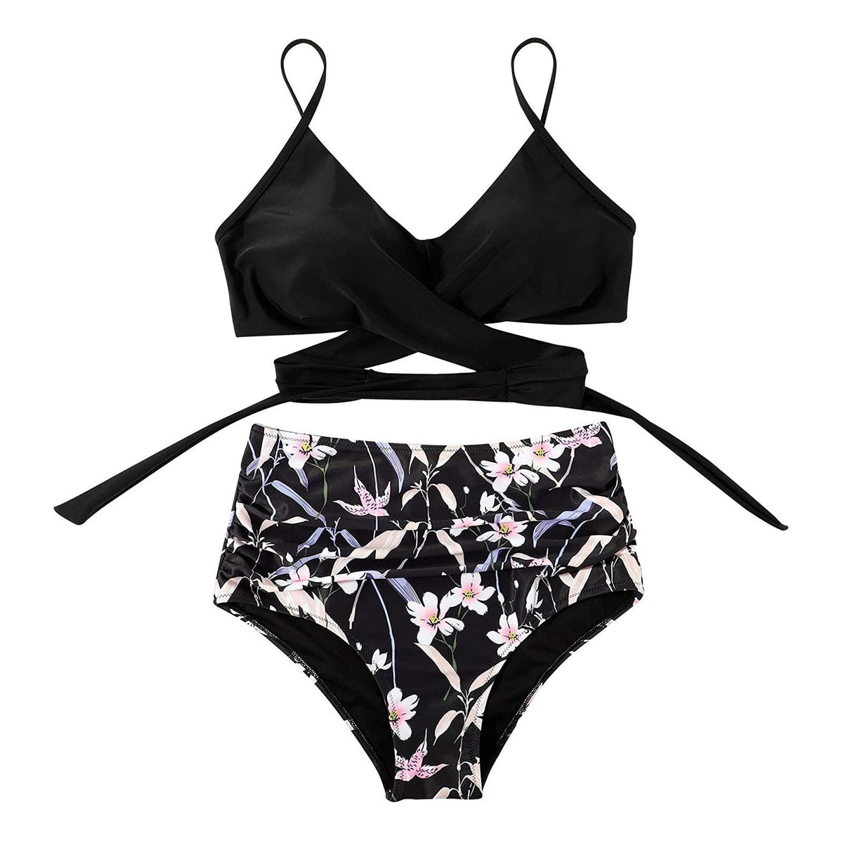 Fleur - Kleurrijke high waist damesbikini met crossover top