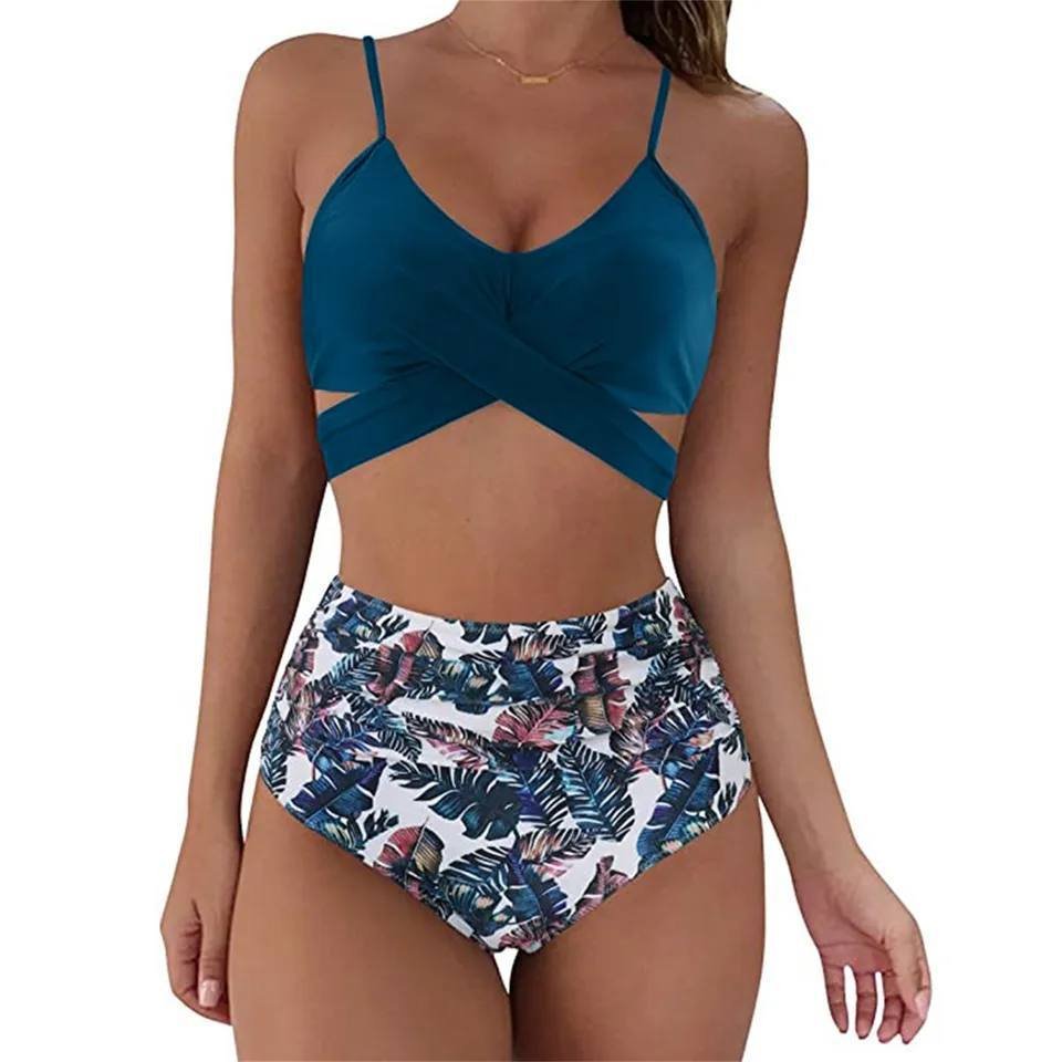 Fleur - Kleurrijke high waist damesbikini met crossover top