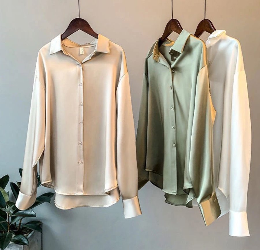 Eva - Elegante zijden blouse met contrastbies voor dames