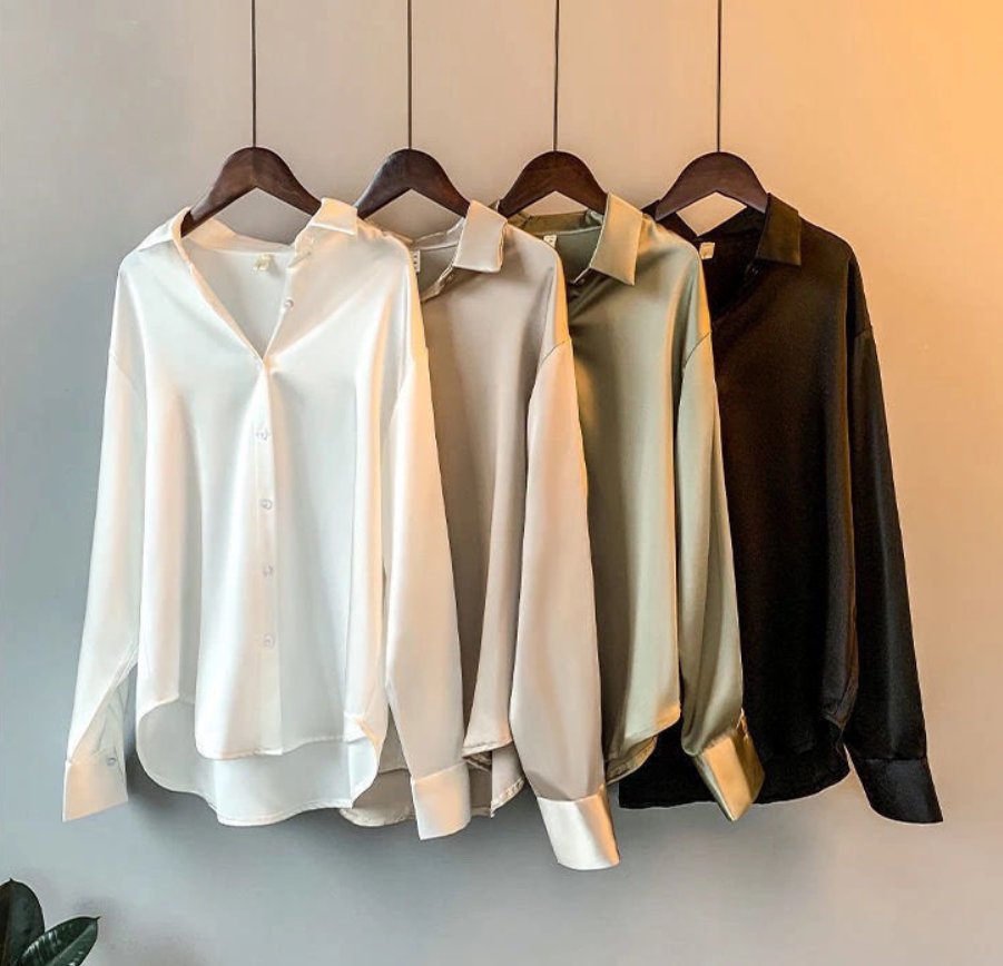 Eva - Elegante zijden blouse met contrastbies voor dames