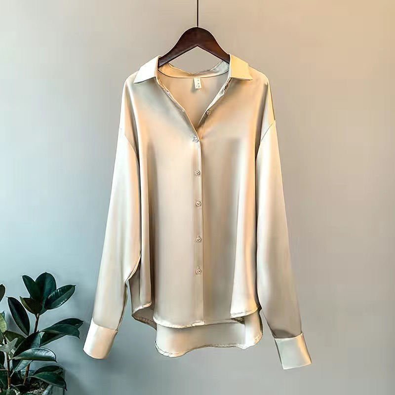 Eva - Elegante zijden blouse met contrastbies voor dames