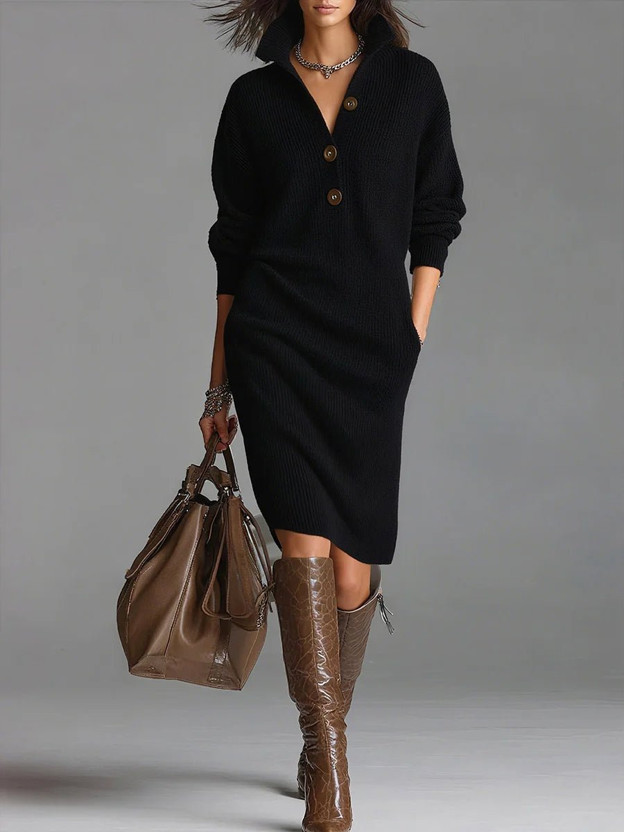 Yara - Elegante geribde midi jurk met knoopsluiting voor dames