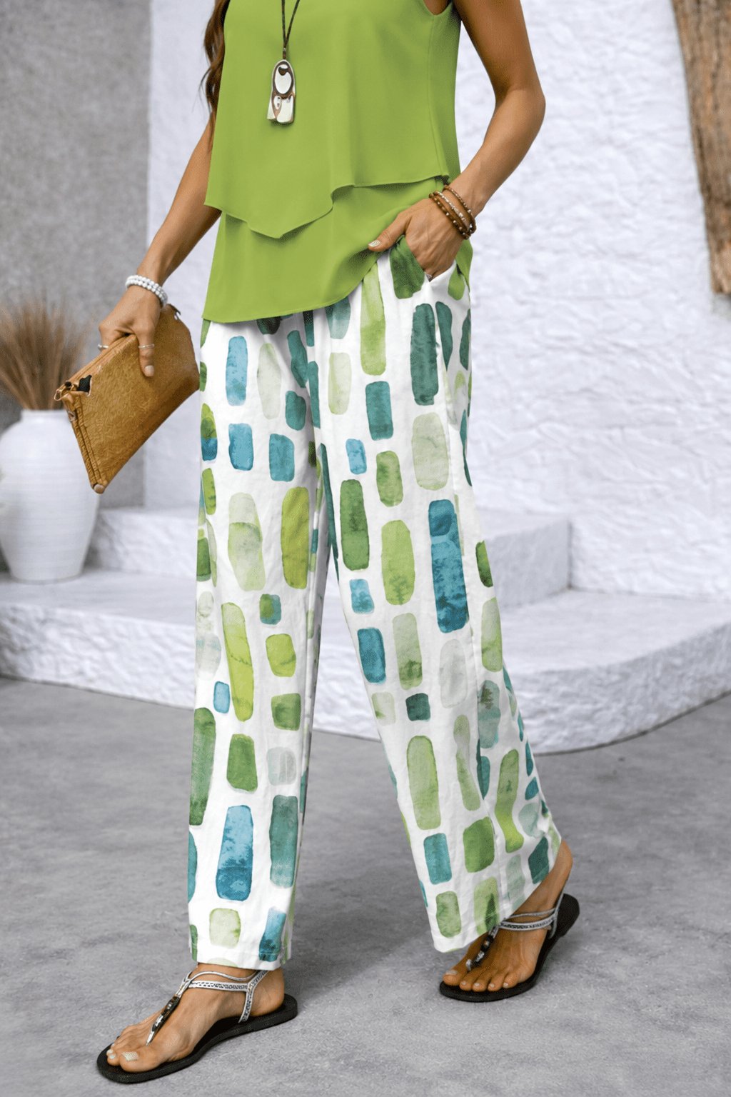 Jasmijn - Vloeiende zomerset met aquarelprint voor dames
