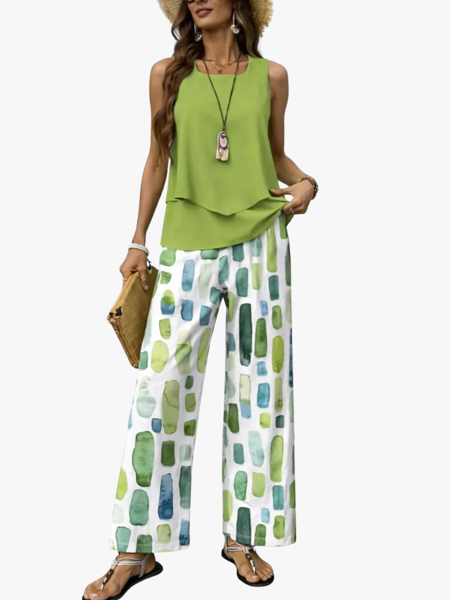 Jasmijn - Vloeiende zomerset met aquarelprint voor dames