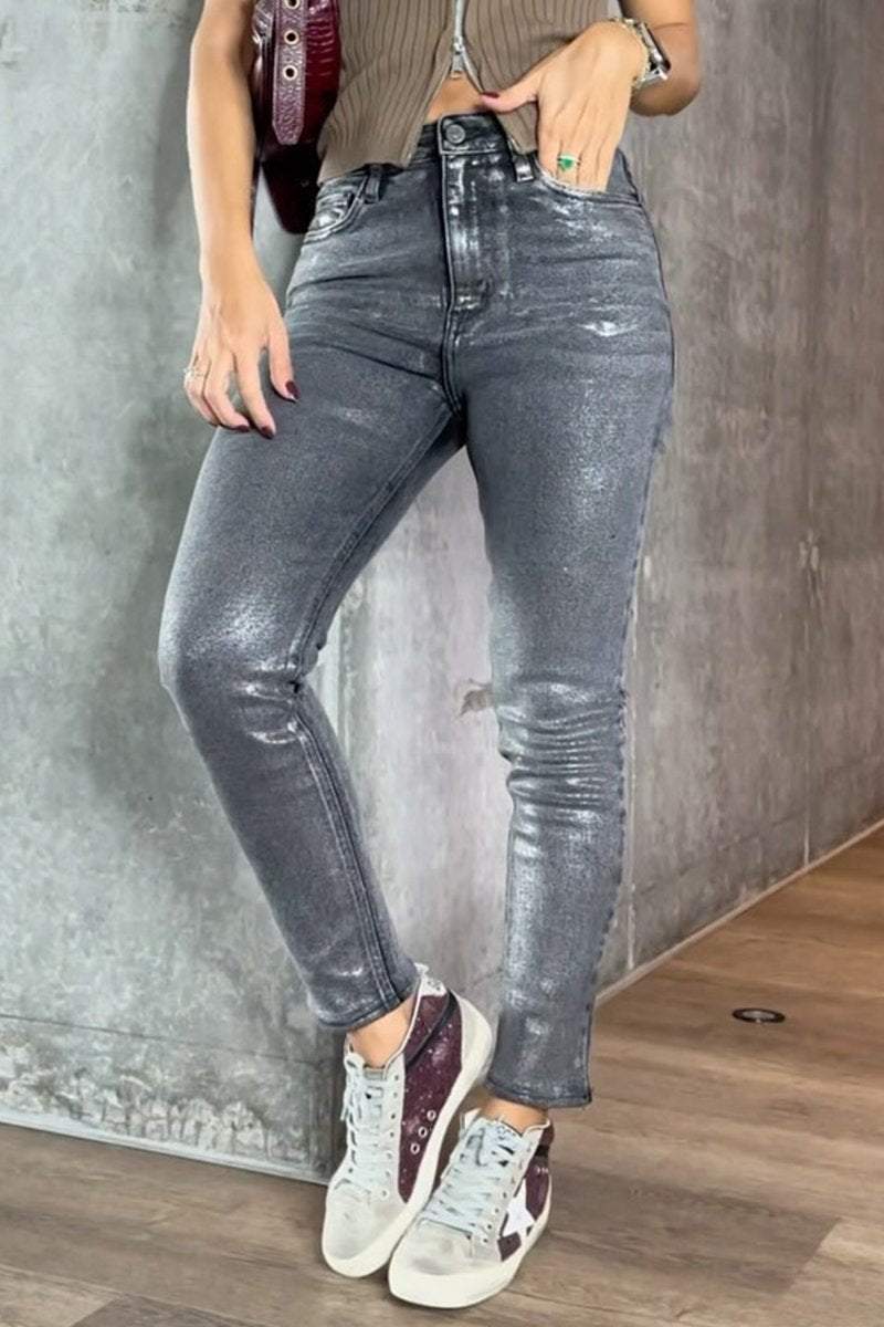 Nina - Slanke metallic skinny jeans voor dames
