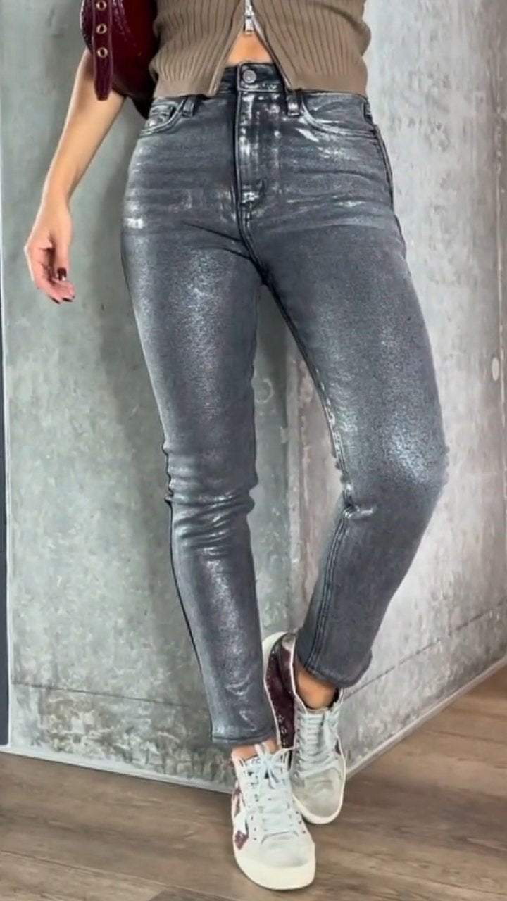 Nina - Slanke metallic skinny jeans voor dames