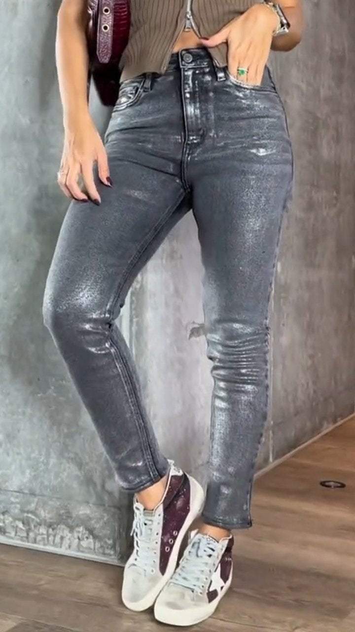 Nina - Slanke metallic skinny jeans voor dames