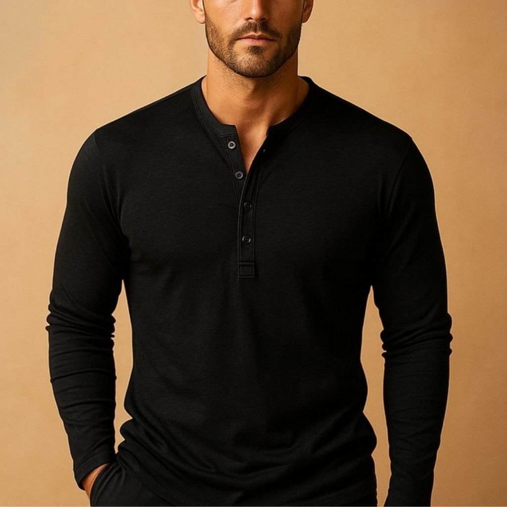 Lars - Casual henley-shirt met lange mouwen voor heren
