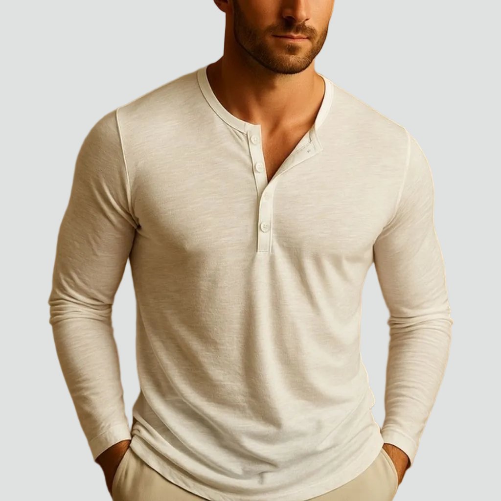 Lars - Casual henley-shirt met lange mouwen voor heren