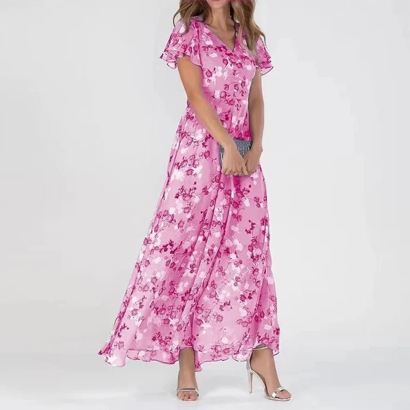 Mia - Luchtige bloemen maxijurk met pofmouwen voor dames