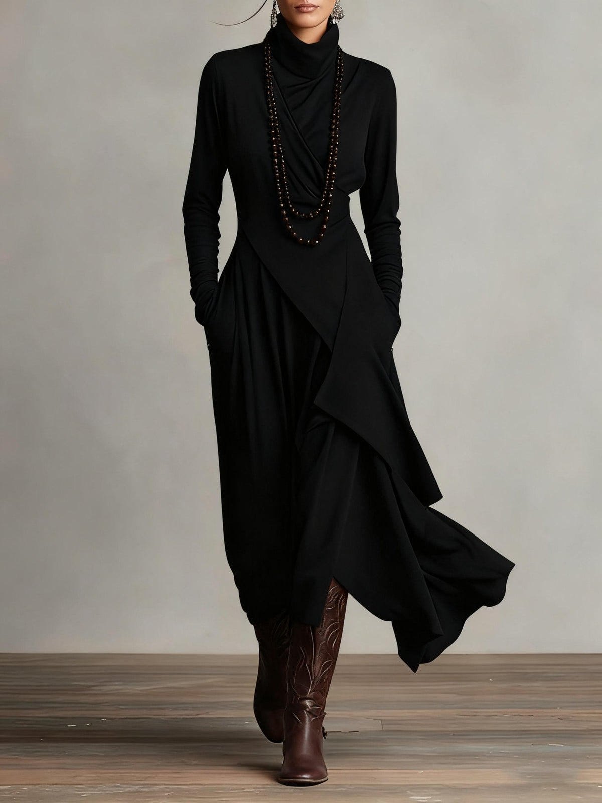 Margot - Asymmetrische maxi jurk met hoge col voor dames