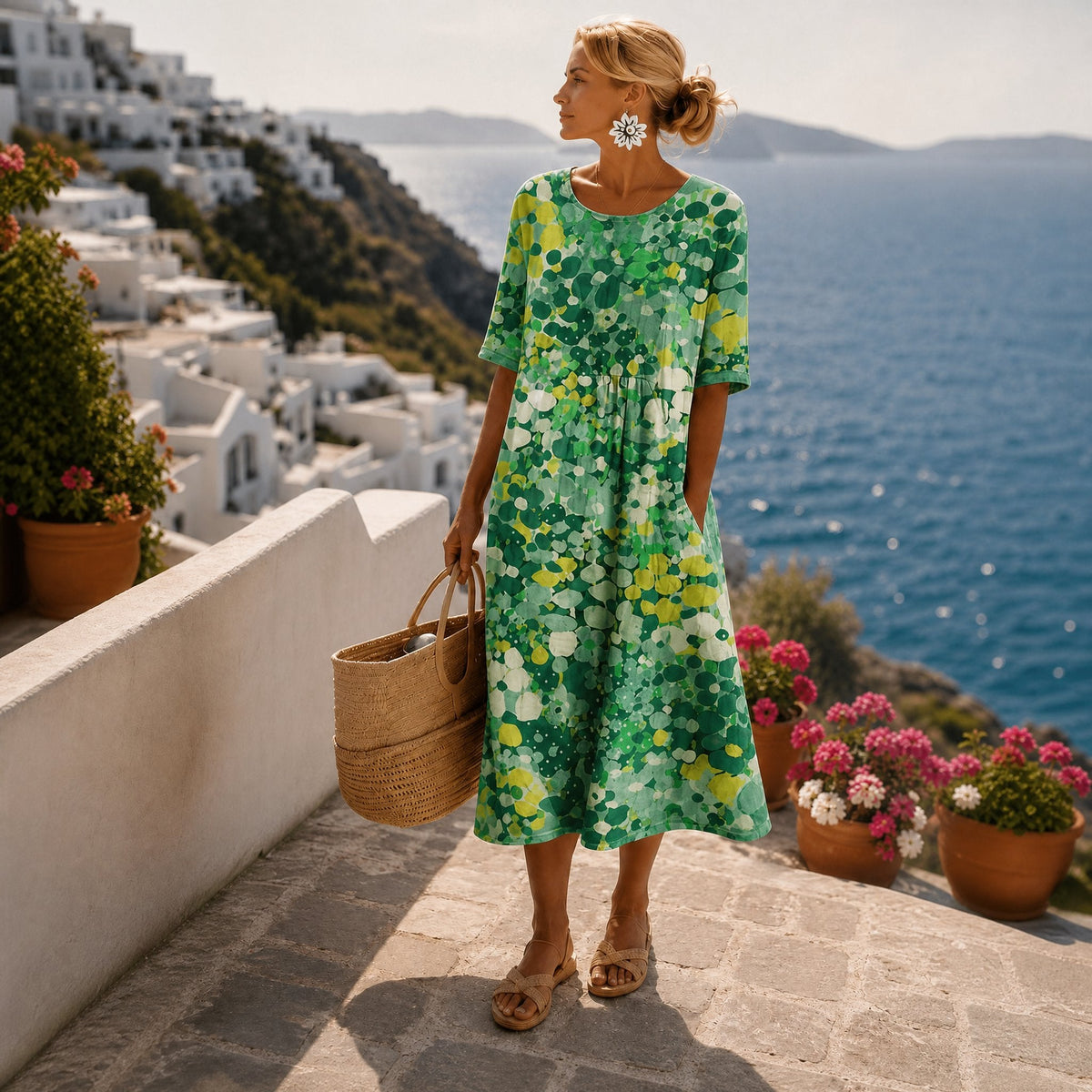 Rosa - Elegante midi bloemenjurk voor dames