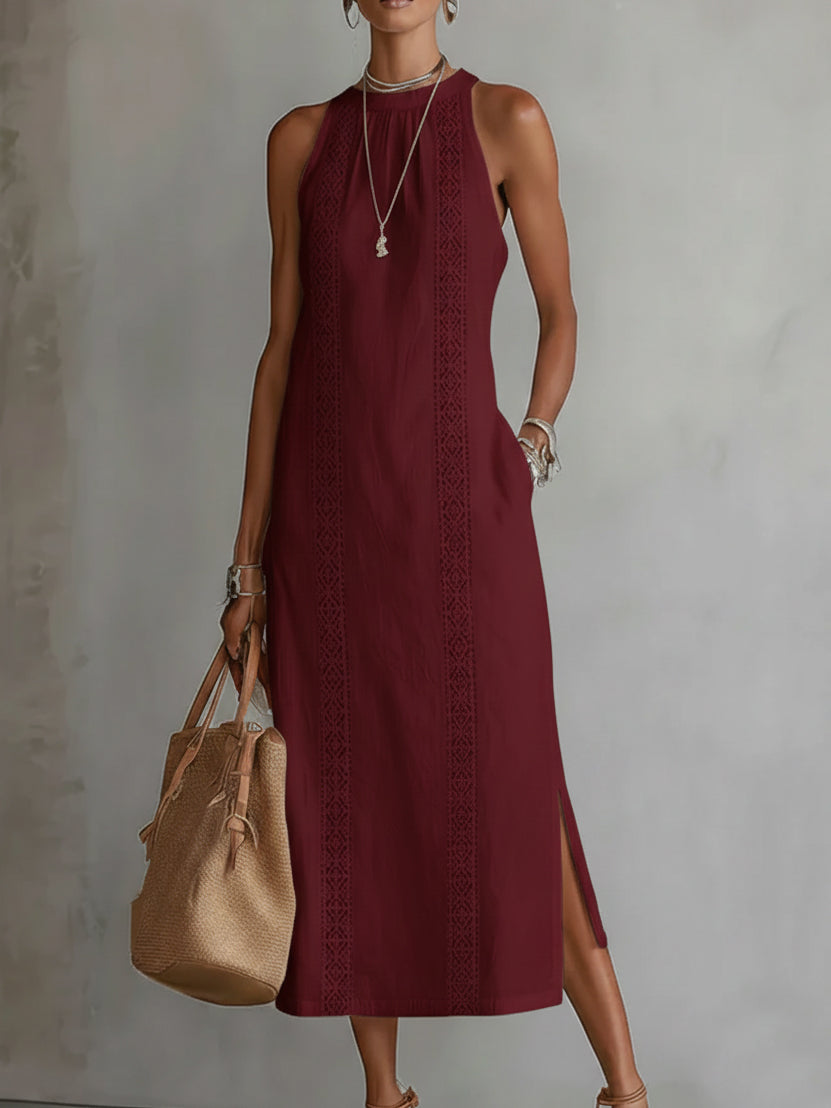 Merel - Elegante mouwloze midijurk met sierbies voor dames