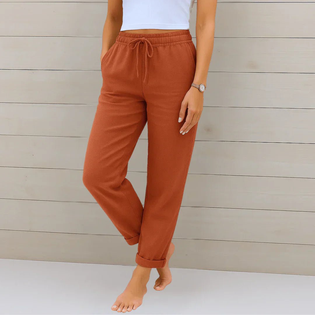 Suus - Luchtige stretch linnen broek met omgeslagen zoom voor dames