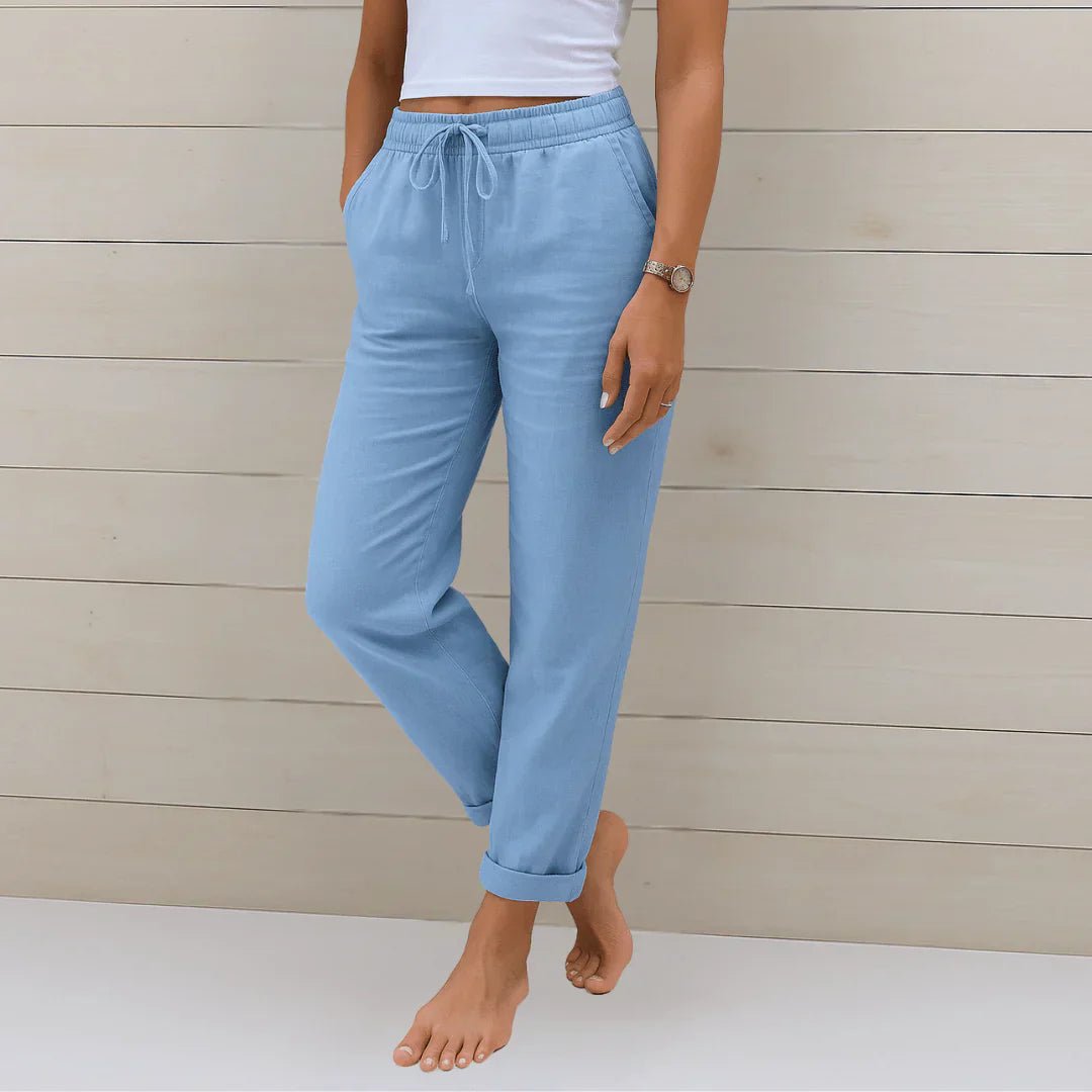 Suus - Luchtige stretch linnen broek met omgeslagen zoom voor dames