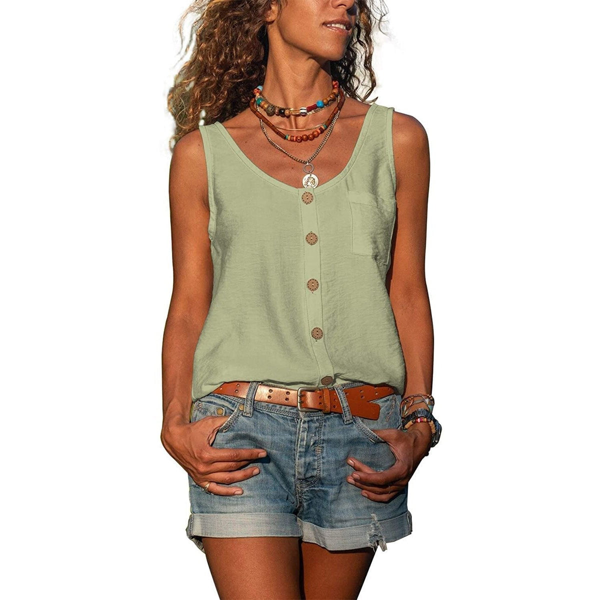 Roos - Elegante tanktop in ibiza-stijl met knopen voor dames