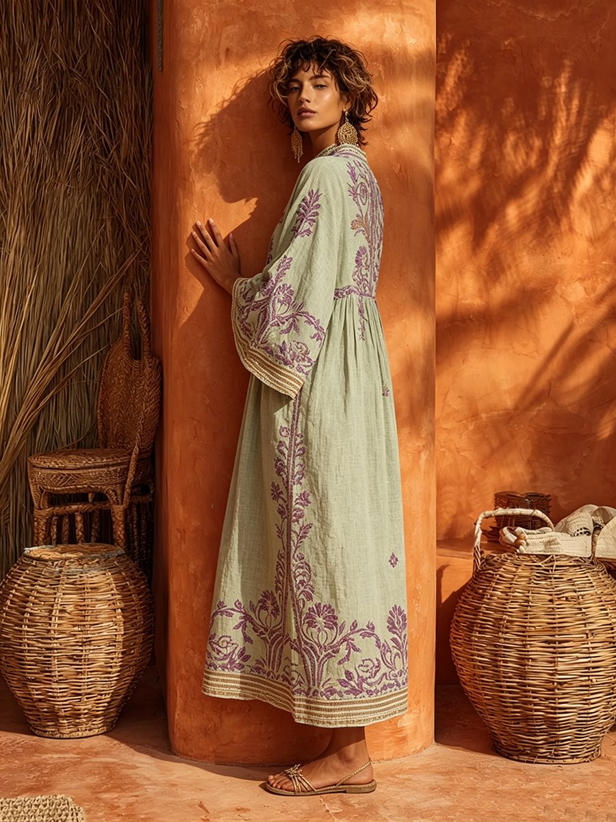 Lois - Soepelvallende geborduurde boho jurk voor dames