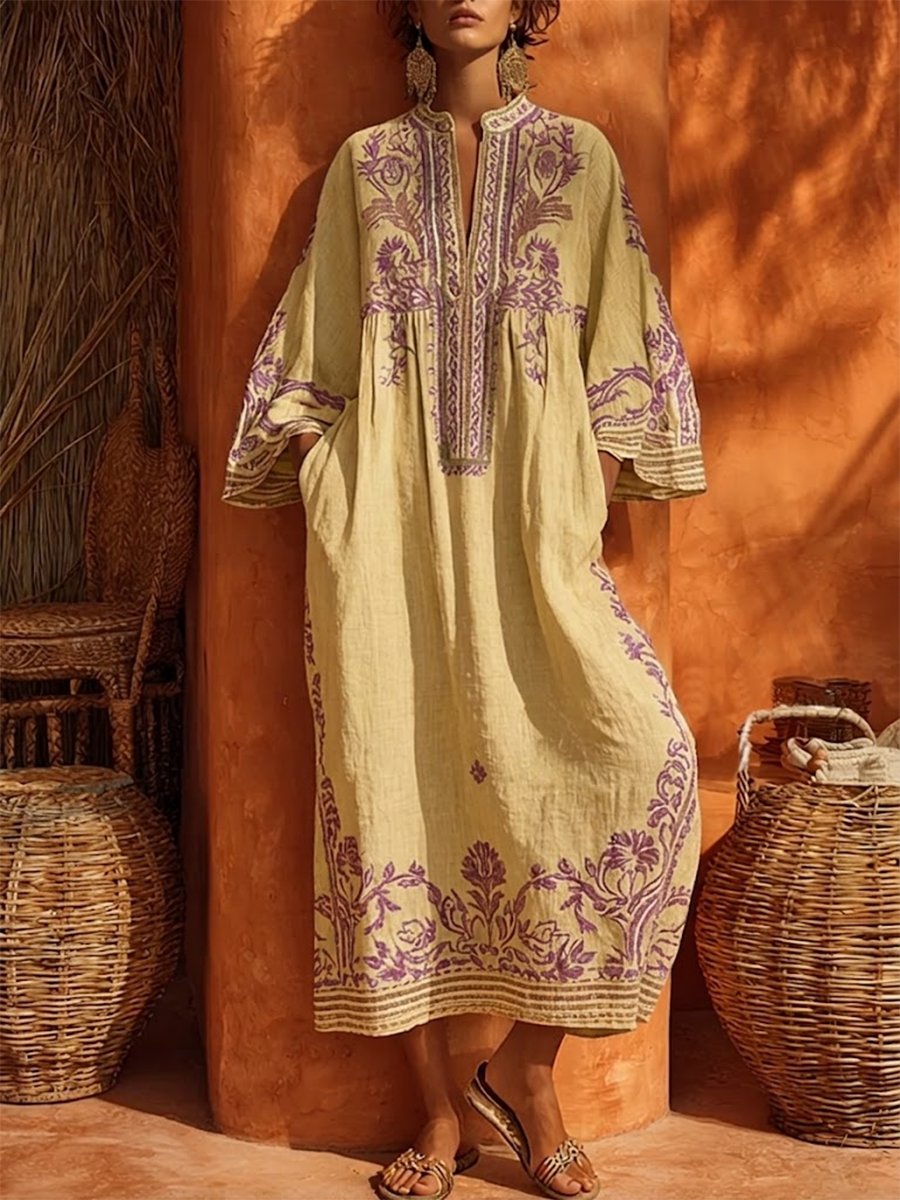 Lois - Soepelvallende geborduurde boho jurk voor dames