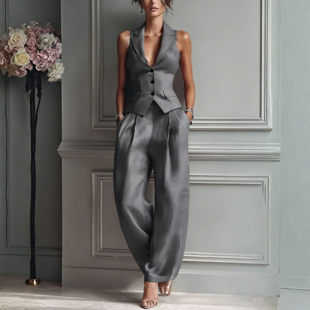 Silke - Elegante tweedelenset met halter revers voor dames