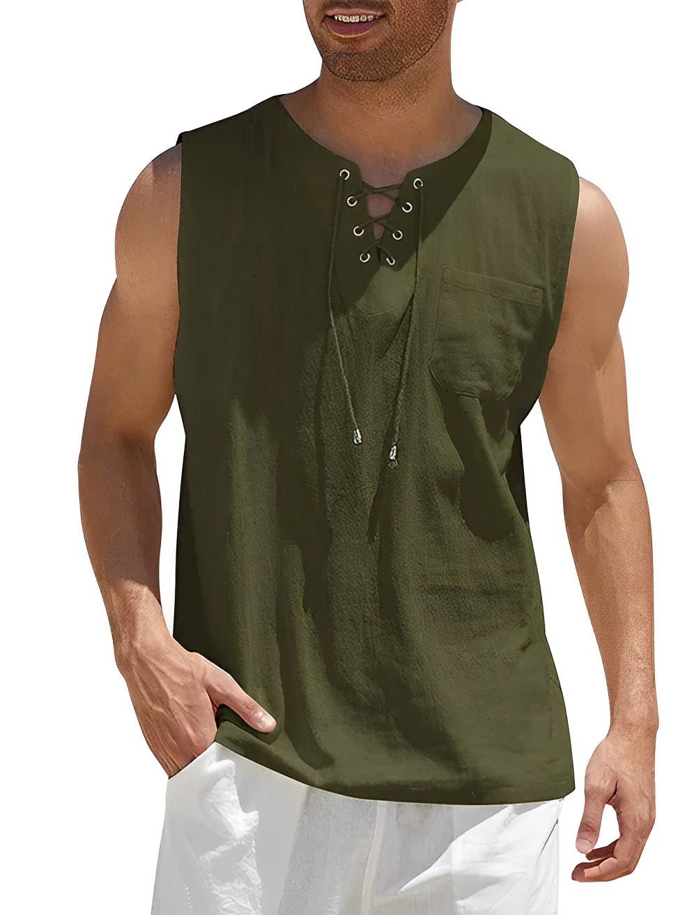 Grant - Luchtige linnen tanktop met vetertouw voor heren