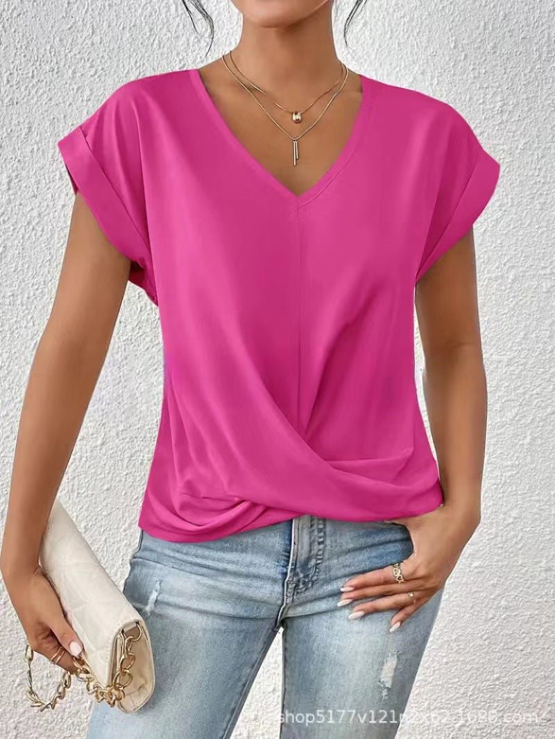 Sage - Elegant t-shirt met V-hals en gedraaide zoom voor dames