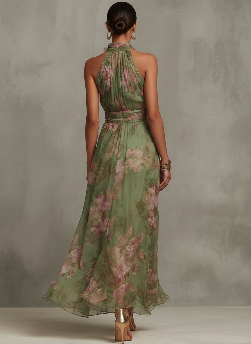 Wies - Elegante bloemen maxi jurk met halternek voor dames