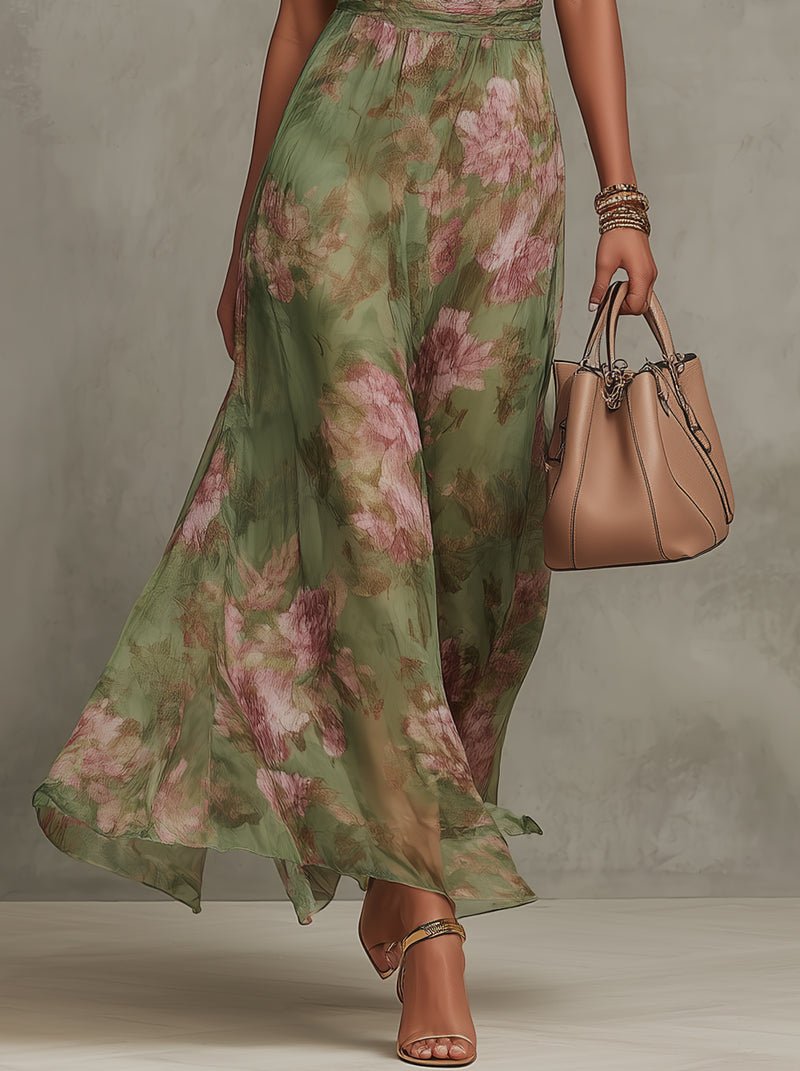 Wies - Elegante bloemen maxi jurk met halternek voor dames
