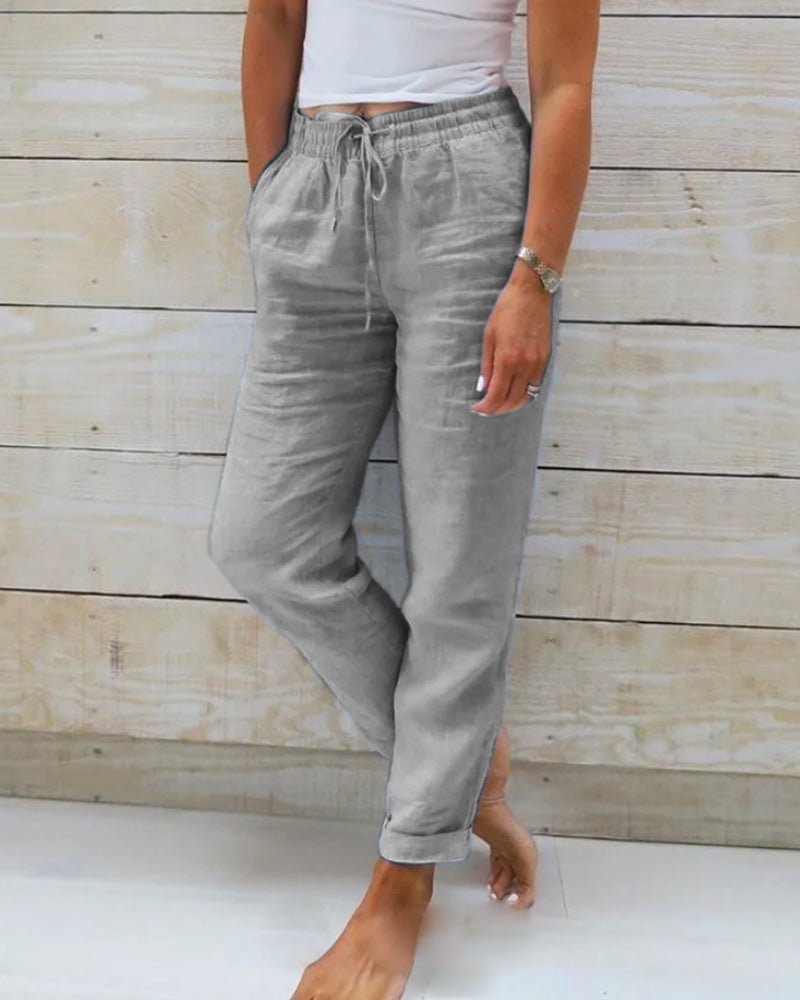 June - Luchtige linnen broek met trekkoord voor dames
