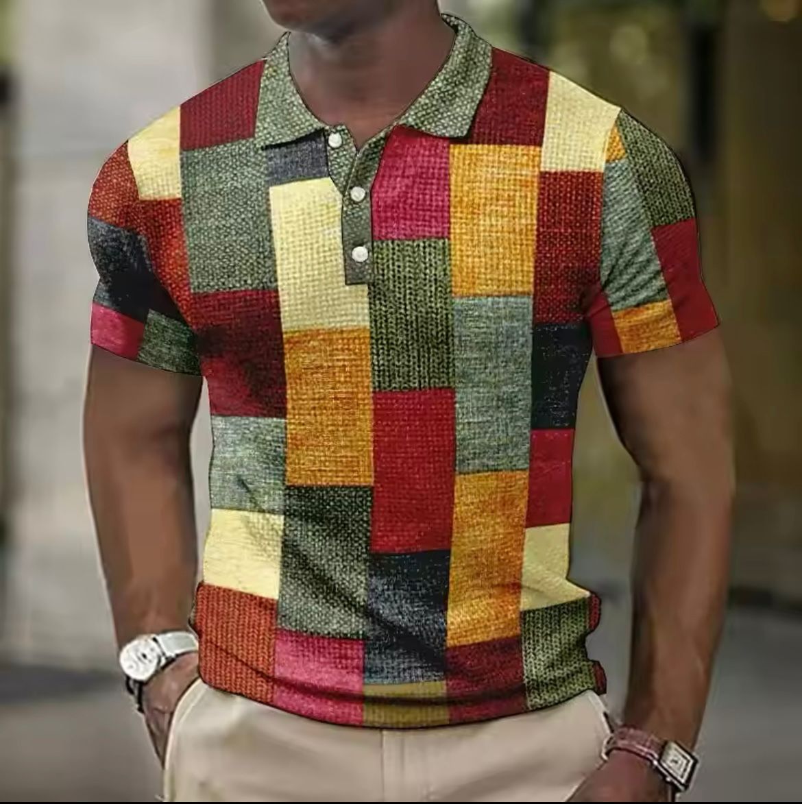 Giel - Casual poloshirt met patchwork print voor heren