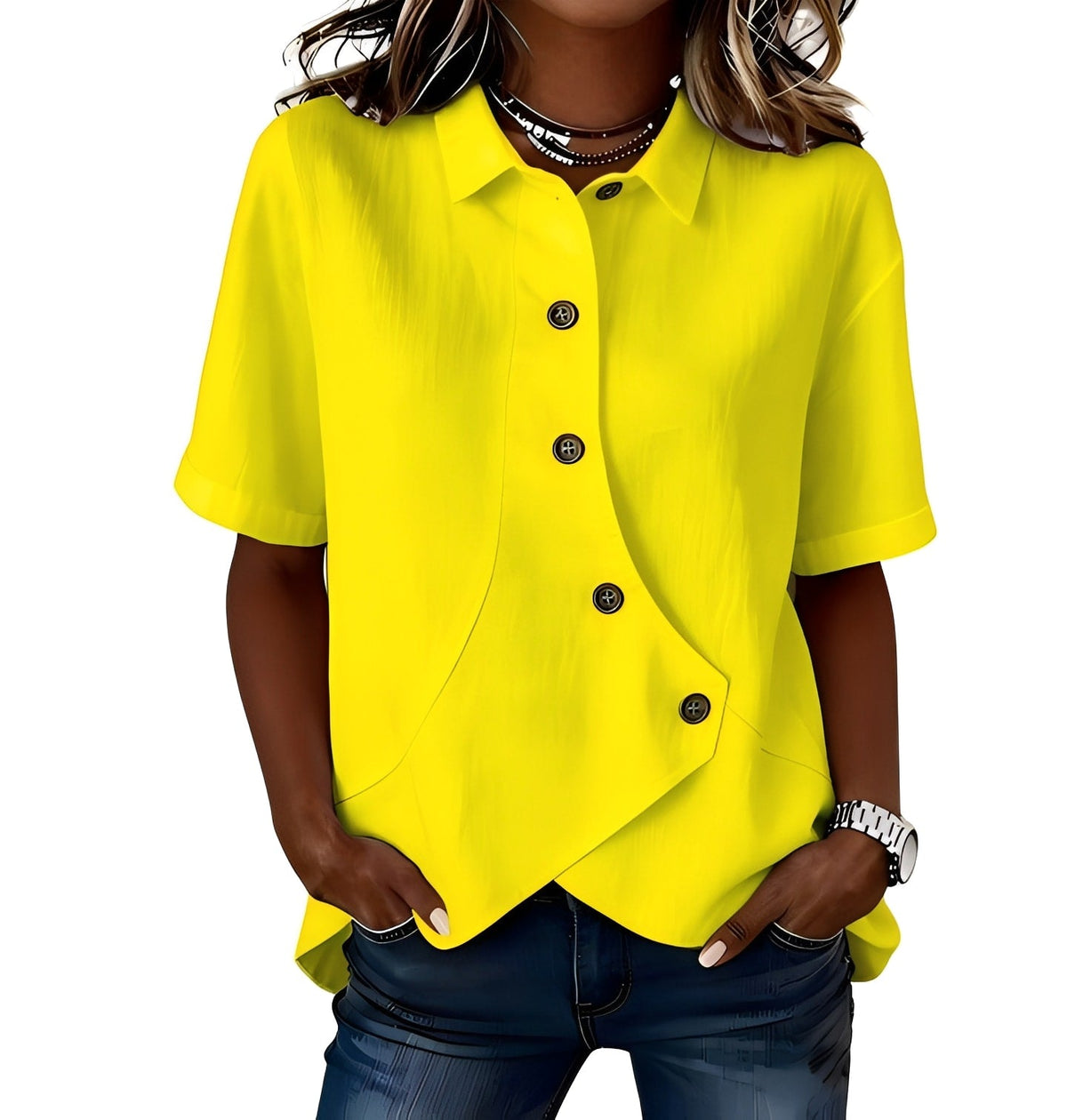 Jolien - Luchtig linnenmix shirt met diagonale knopenlijst voor dames