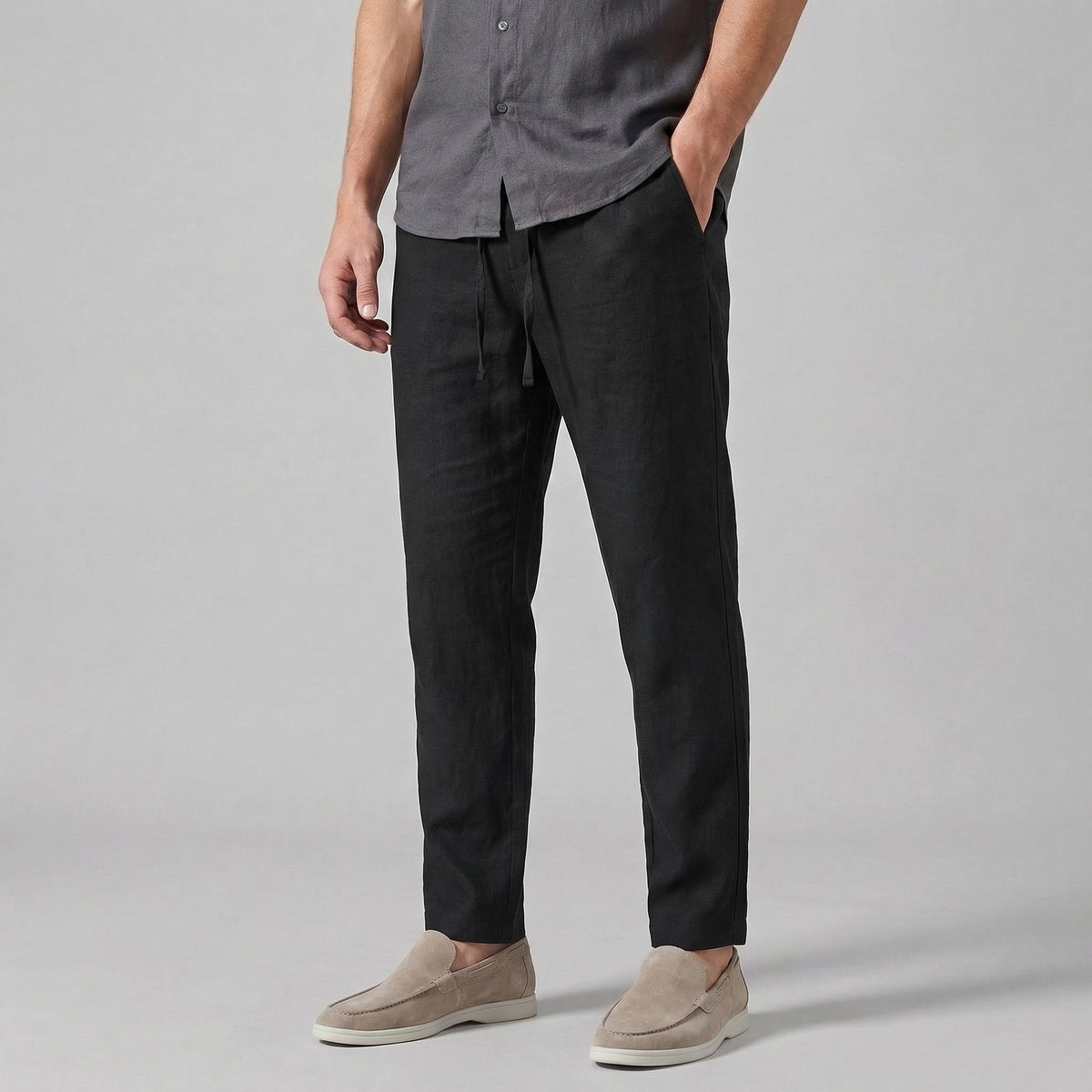 Daan - Casual linnen wide leg broek met trekkoord voor heren