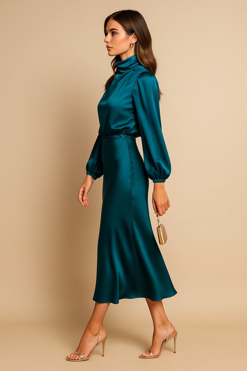 Lily - Stijlvolle midi jurk met lange mouwen voor dames