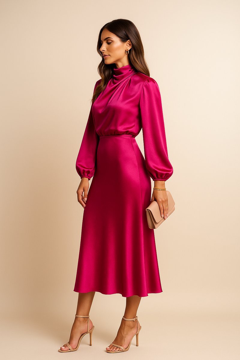 Lily - Stijlvolle midi jurk met lange mouwen voor dames