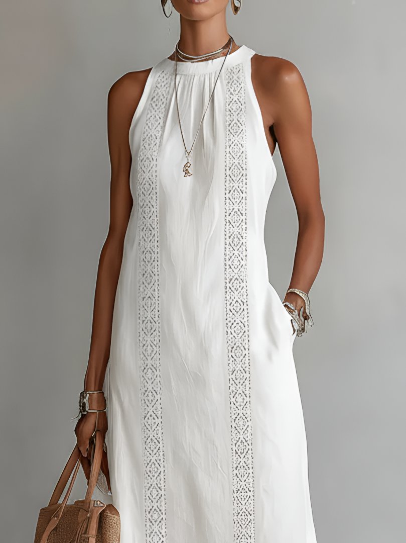 Merel - Elegante mouwloze midijurk met sierbies voor dames
